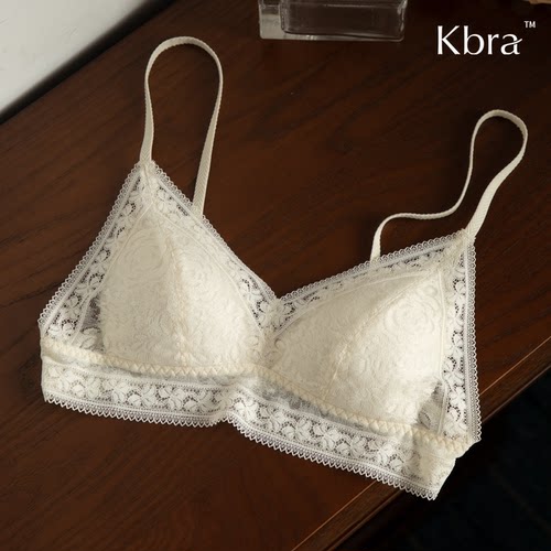 Kbra法式蕾丝三角杯内衣女夏薄款