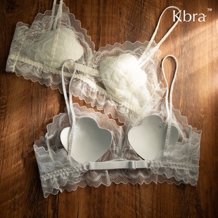 Kbra高透性感蕾丝美背内衣女夏季 透气三角杯 超薄小胸微聚文胸法式