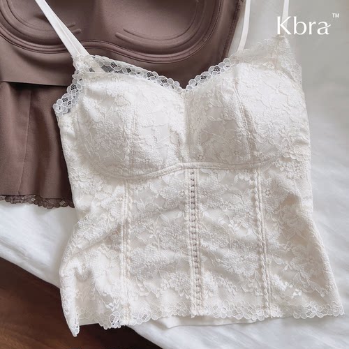 Kbra法式蕾丝磨毛保暖吊带背心女