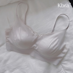 Kbra真丝莫代尔里料内衣女夏薄款蕾丝领小胸聚拢收副乳防下垂文胸