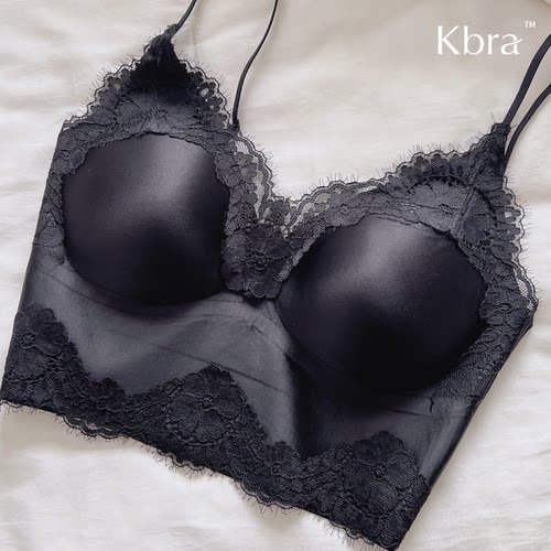 Kbra缎面法式蕾丝内衣女无痕文胸