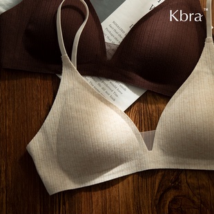 Kbra法式 深V三角杯内衣女细肩带显小显薄无钢圈收副乳防下垂文胸