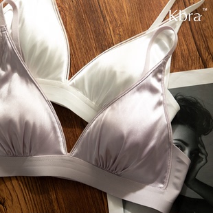 Kbra法式 聚拢小胸文胸无钢圈收副乳防下垂女士胸罩 缎面内衣女薄款