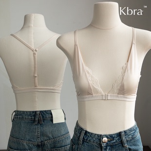 Kbra法式蕾丝前扣美背内衣女无钢圈薄款收副乳防下垂性感缎面文胸