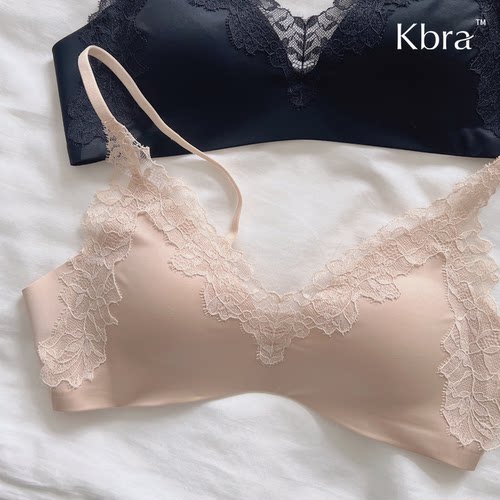 Kbra牛奶缎法式深V蕾丝内衣女