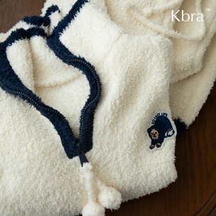 Kbra毛绒绒2025新款睡衣女款半边绒秋冬季加厚翻领保暖家居服套装