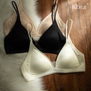 深V领内衣女夏细肩带无痕三角杯小胸无钢圈文胸薄 Kbra牛奶缎法式