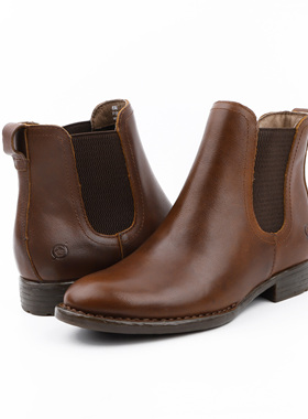 新款BORN低跟切尔西短靴欧美时尚百搭圆头短筒显瘦烟筒靴马丁靴