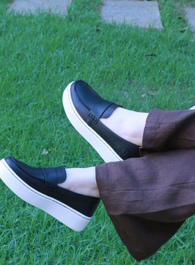 2025新款BORN出口美国足弓支撑真皮乐福鞋女轻厚底增高休闲鞋单鞋