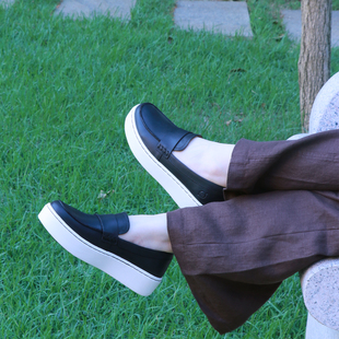 单鞋 女轻厚底增高休闲鞋 BORN出口美国足弓支撑真皮乐福鞋 2025新款