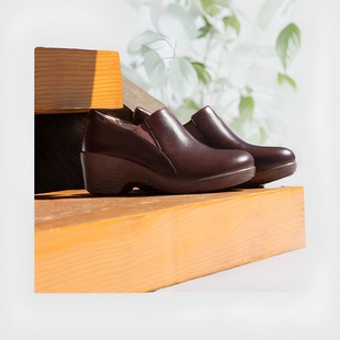 头层牛皮套脚深口轻便日系休闲鞋 出口欧美健康鞋 舒适中跟真皮单鞋