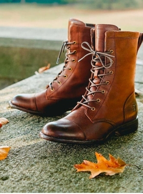 纯正BORN真皮马丁靴头层牛皮欧美时尚复古低跟绑带显瘦中高筒靴女