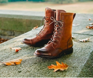 纯正BORN真皮马丁靴头层牛皮欧美时尚 复古低跟绑带显瘦中高筒靴女