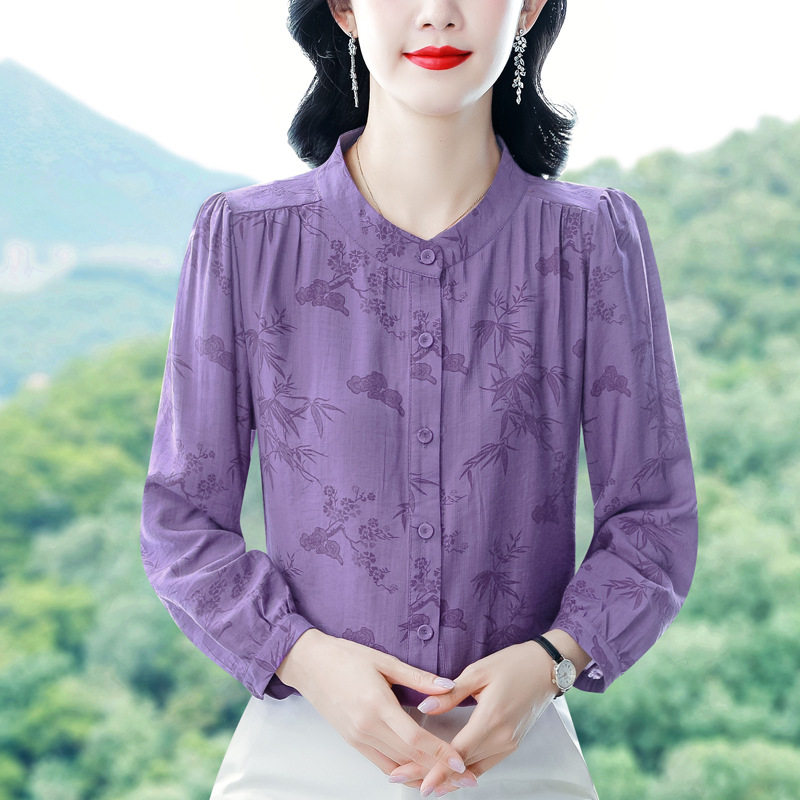 绿1906仿真丝衬衫女长袖时尚轻奢立领小衫气质百搭桑蚕丝显瘦上衣