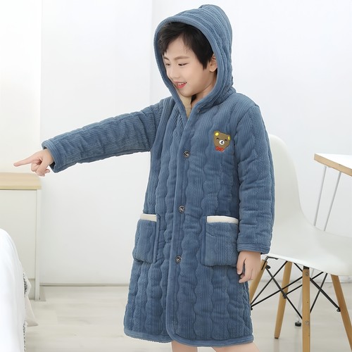 冬季法兰绒夹棉可爱加厚大童睡袍