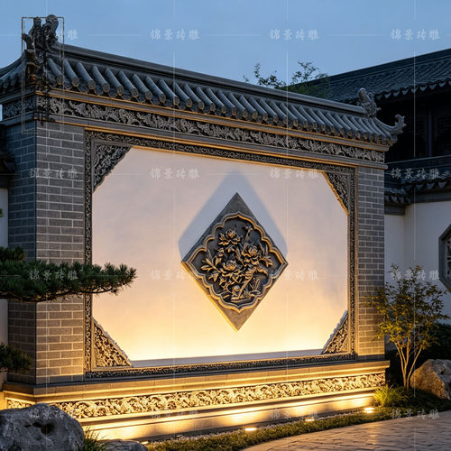 中式仿古砖雕青砖浮雕福字影壁墙