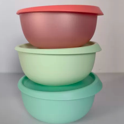 (海)珠光花朵密封碗  银灰珠光粉 550ml