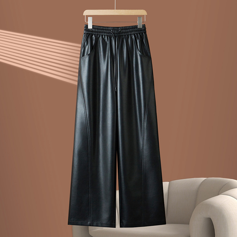 真皮皮裤女2025秋冬新款九分阔腿裤高腰百搭弯道裤绵羊皮休闲裤
