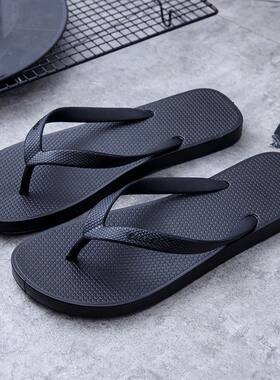 简约男士人字拖鞋纯色全黑夹趾拖鞋防滑外穿男款广东厂家批发价