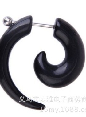 羊角公暗黑T21蜗牛耳环黑色嘻哈欧美钉子亚克力耳钉歪角
