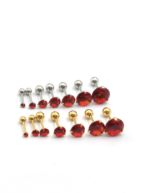 「乐可」睡觉不摘钢螺纹圆球三爪耳钉耳骨钉耳蜗钉耳钉大红锆G01