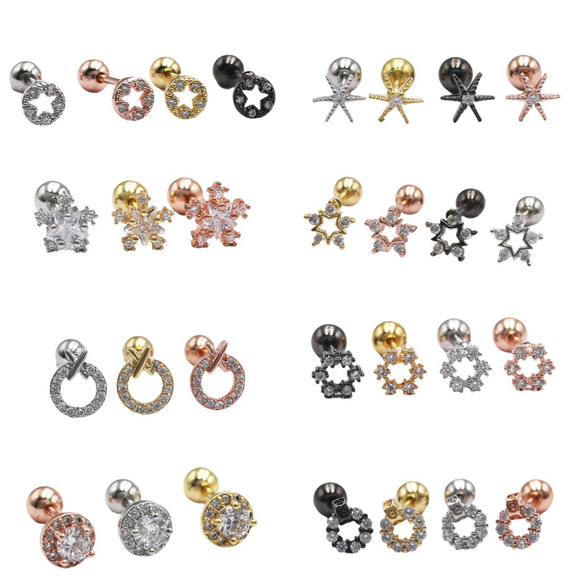 钛R04金耳骨18k百搭钢螺纹钉女生圆圈满钉耳钉球球耳蜗五角星小钻