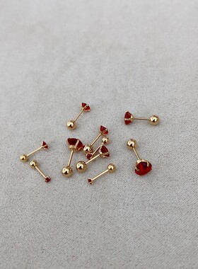 迷你隐形红色小锆石耳钉钛钢细针螺丝扣耳骨钉抓钻免摘耳蜗小耳饰