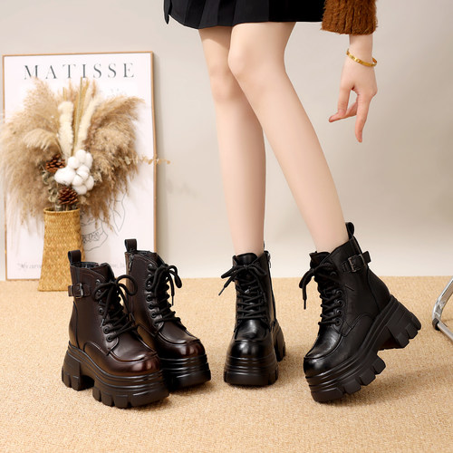 真皮马丁靴女2025冬季厚底内增高