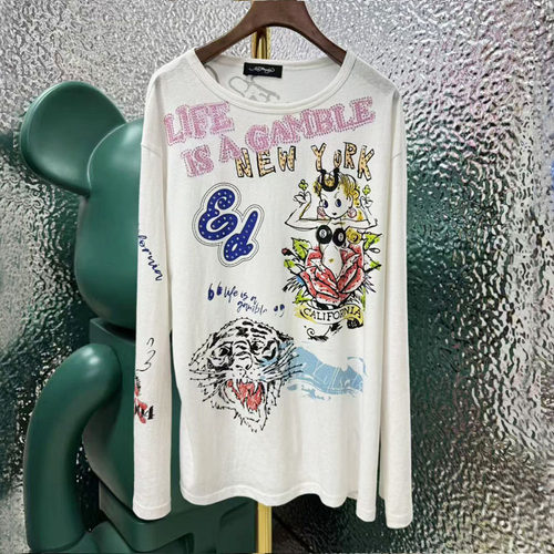 2025潮牌Ed秋季新款女士宽松圆领纯棉套头T恤打底衫