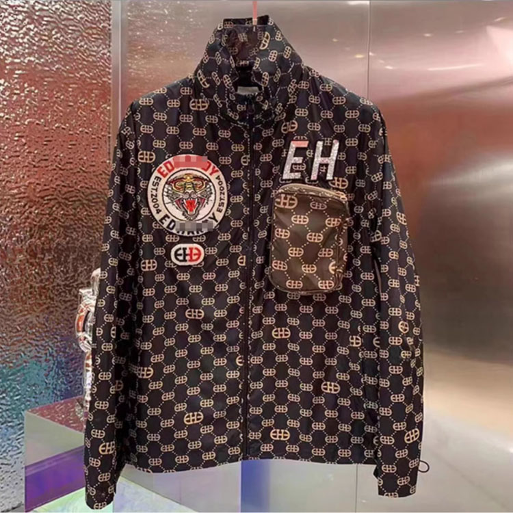 2022潮牌虎头烫钻ED章仔老虎刺绣口袋工装立领夹克外套开衫男女款