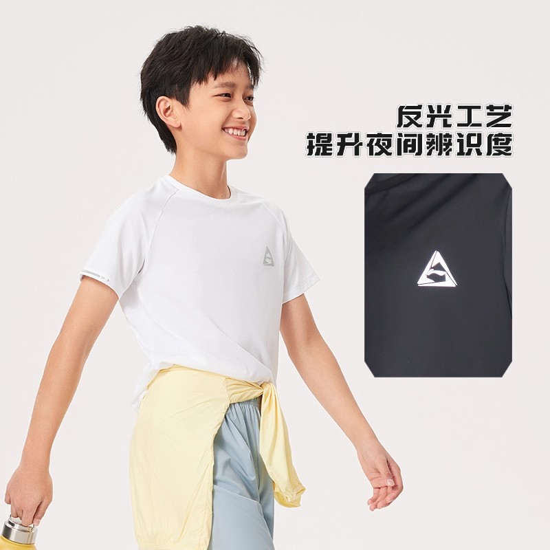 李宁春季新款男大童综合体能系列反光排湿速干短袖T恤YTSU037