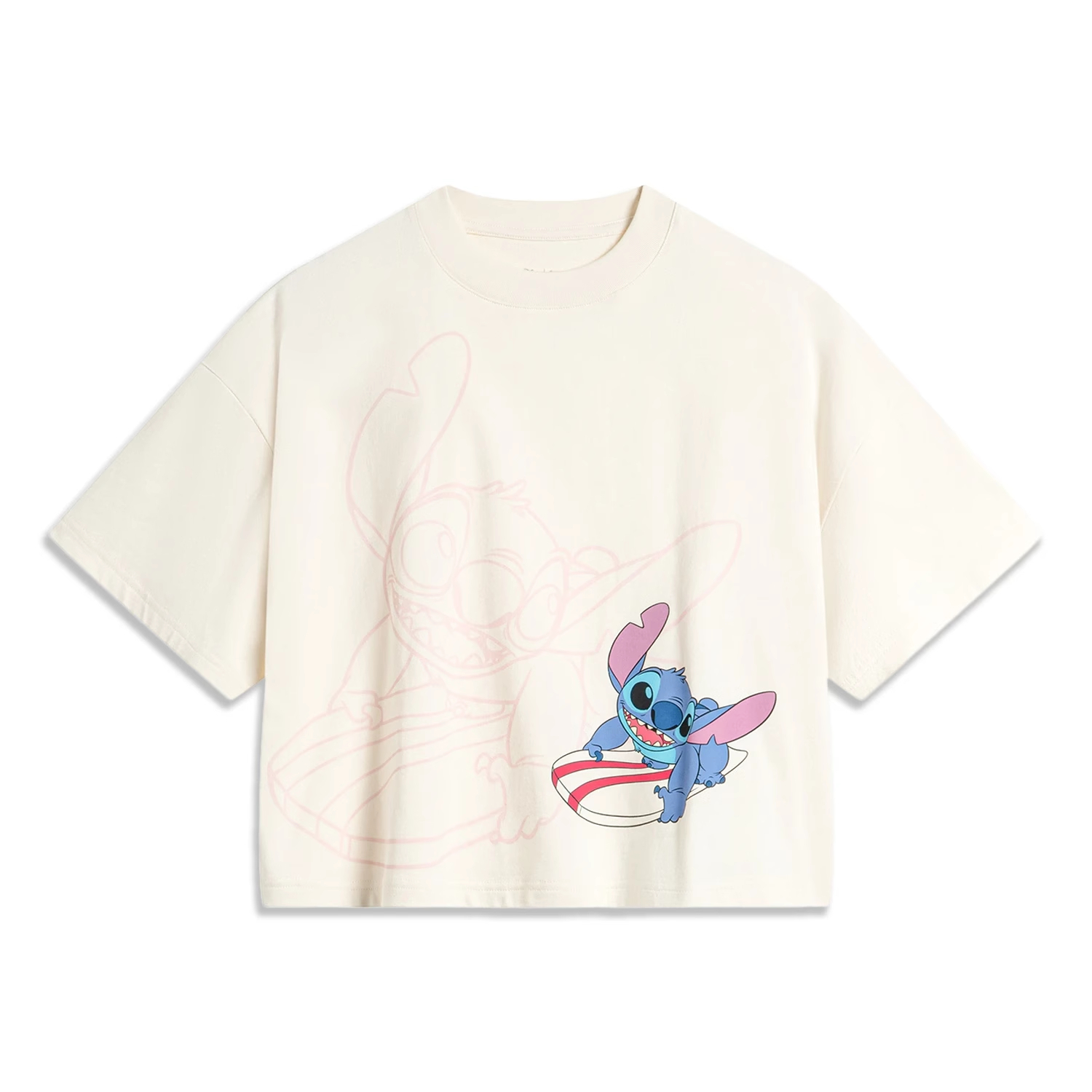 李宁短袖T恤迪士尼史迪奇联名女士圆领2024夏季休闲针织ATSU162