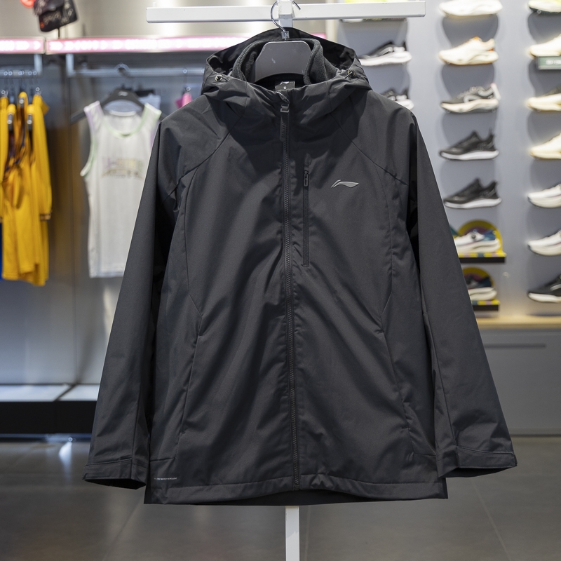 李宁冲锋衣男2024冬季加绒保暖反光防泼水三合一风衣外套AWBU009