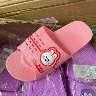 新博美3308卡通一字小白兔印花高弹性PVC胶质小女生舒适家居拖鞋