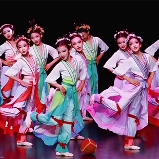 儿童古典舞蹴鞠舞蹈演出服女童中国风民族舞少儿表演服飘逸汉服唐