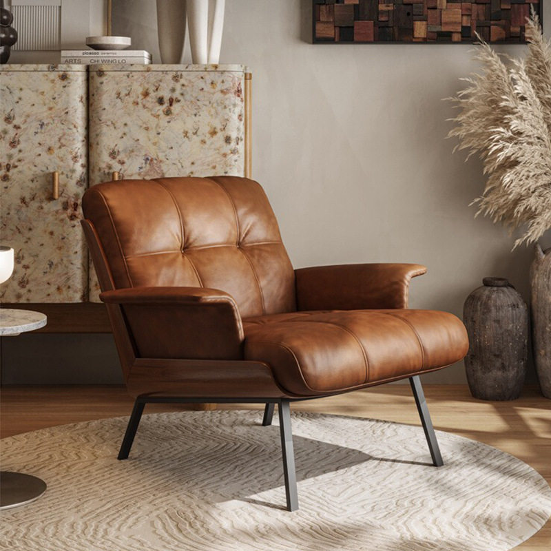 意式单人沙发中古风Daiki椅躺椅书房懒人椅别墅实木真皮扶手椅,住宅家具,沙发椅,淘宝优惠券,粉丝福利购,淘宝优惠卷