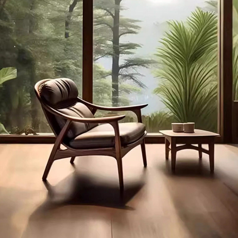 中古风实木沙发椅2025新款黑胡桃木休闲椅别墅懒人椅,住宅家具,沙发椅,淘宝优惠券,粉丝福利购,淘宝优惠卷