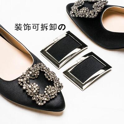 丝绸单鞋女礼服鞋子尖头高跟水钻金属方扣两穿真皮内里MD03111051