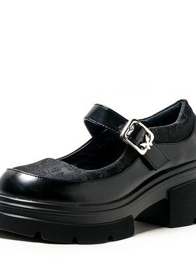 真皮厚底水台玛丽珍鞋子黑色牛皮单鞋女高粗跟萝莉汉服SF43111M06