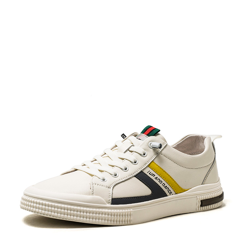 撤柜40码男士真皮休闲鞋子白色牛皮圆头绑带板鞋拼条纹SS21121007