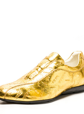 中古风真皮休闲鞋子女及踝牛皮圆头平跟金银色牛皮复古BA81SF8401