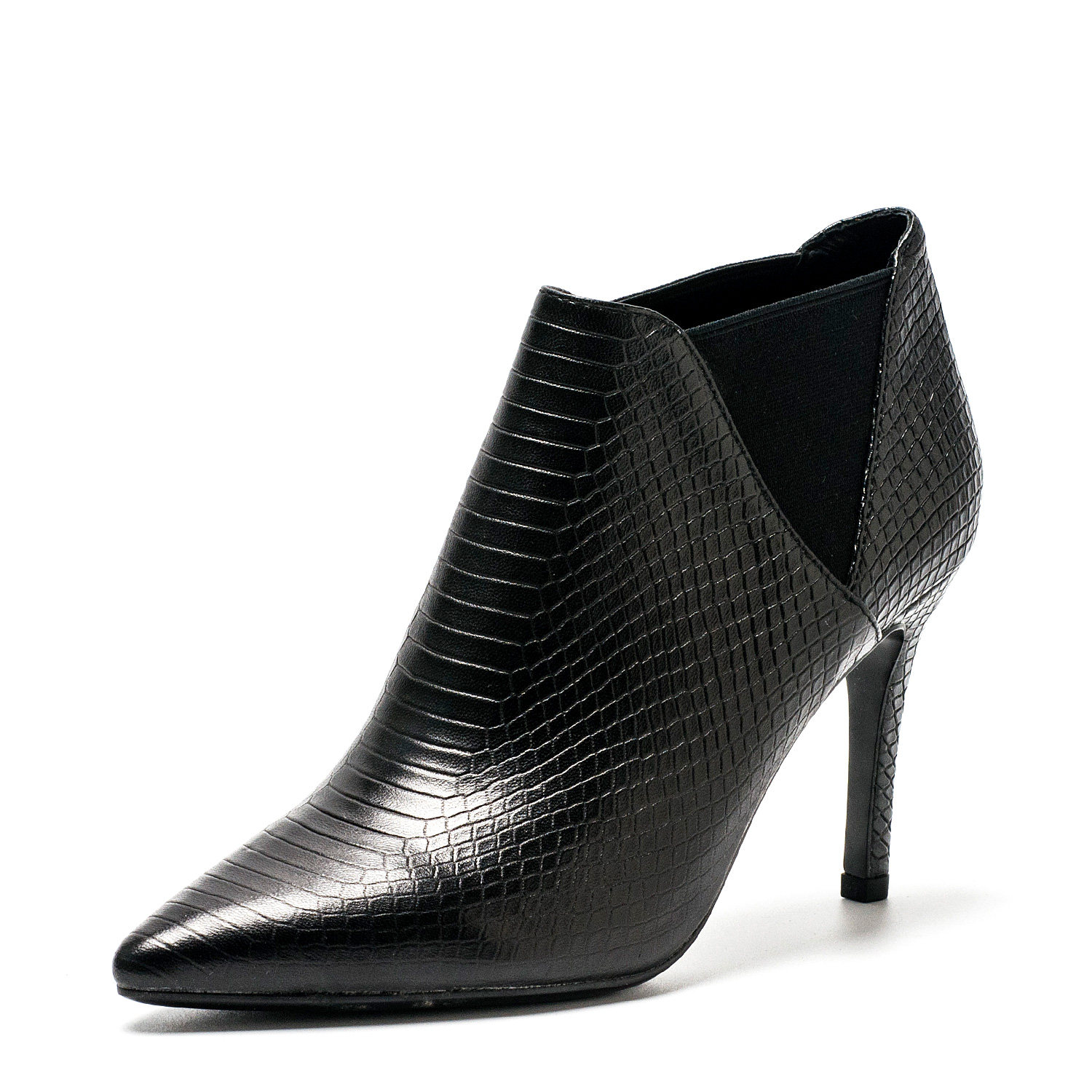 性感真皮及踝短靴子女秋冬黑色牛皮尖头细高跟深口套脚SS84116383