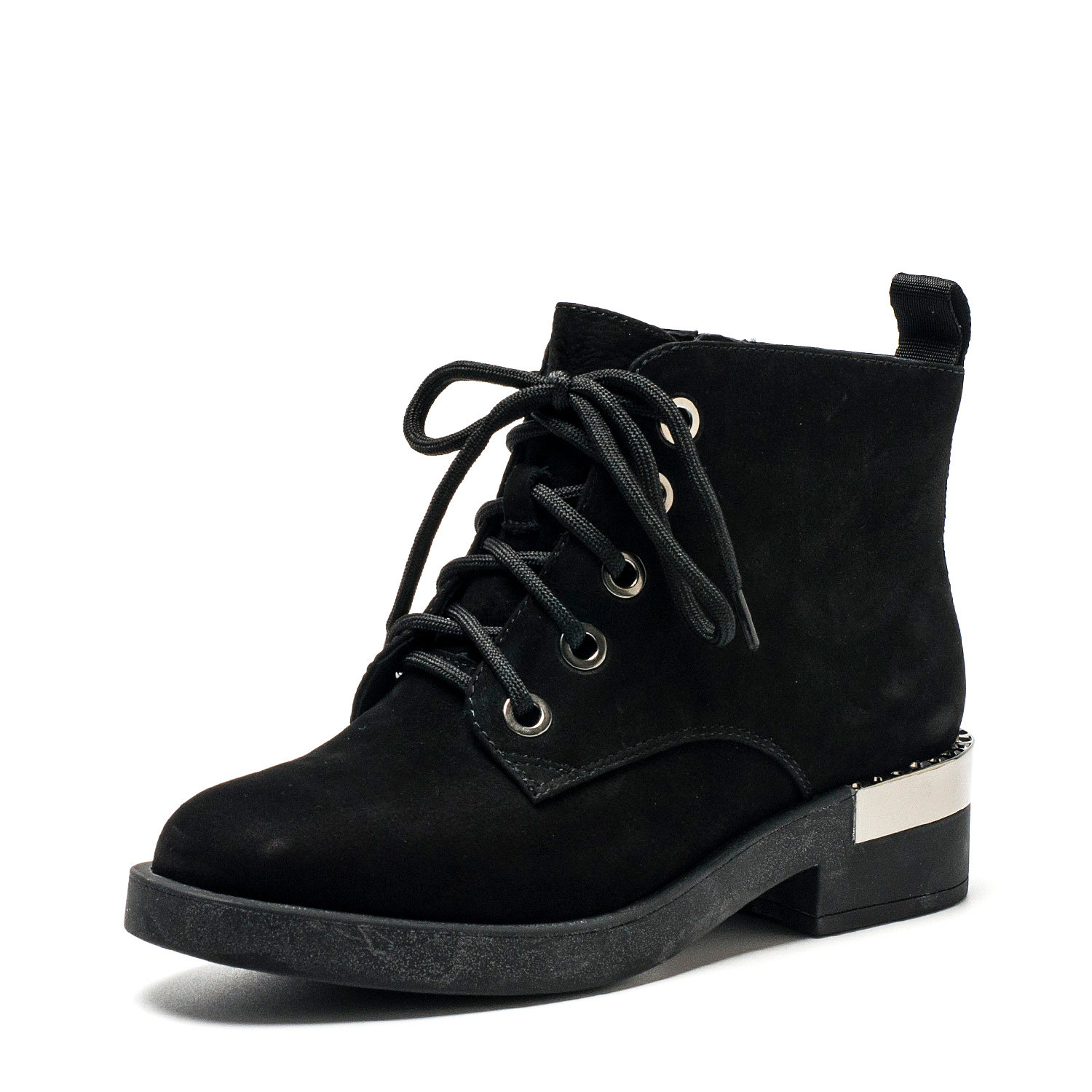 真皮短靴子女冬黑色磨砂牛皮工装马丁靴圆头低粗跟拉链SS84116043