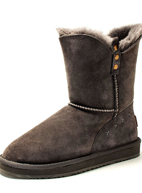 小码羊毛加厚雪地靴真皮短靴子女冬灰色皮毛一体套筒暖SF7411A238