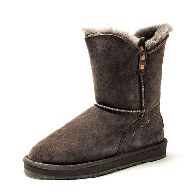 小码羊毛加厚雪地靴真皮短靴子女冬灰色皮毛一体套筒暖SF7411A238