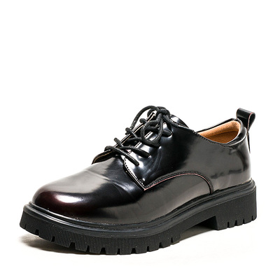 真皮鞋子厚底漆面牛皮单鞋女
