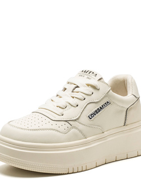 厚底水台真皮休闲鞋子女春秋深口绑带白色牛皮松糕中跟SF33112067