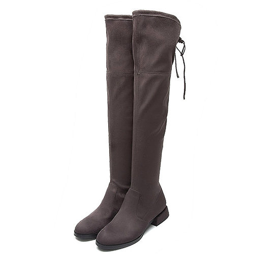 弹力布过膝长靴子女冬圆头低跟套