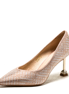 闪闪水钻高跟鞋子女结婚新娘单鞋尖头真皮内里舒适百搭MD33111003