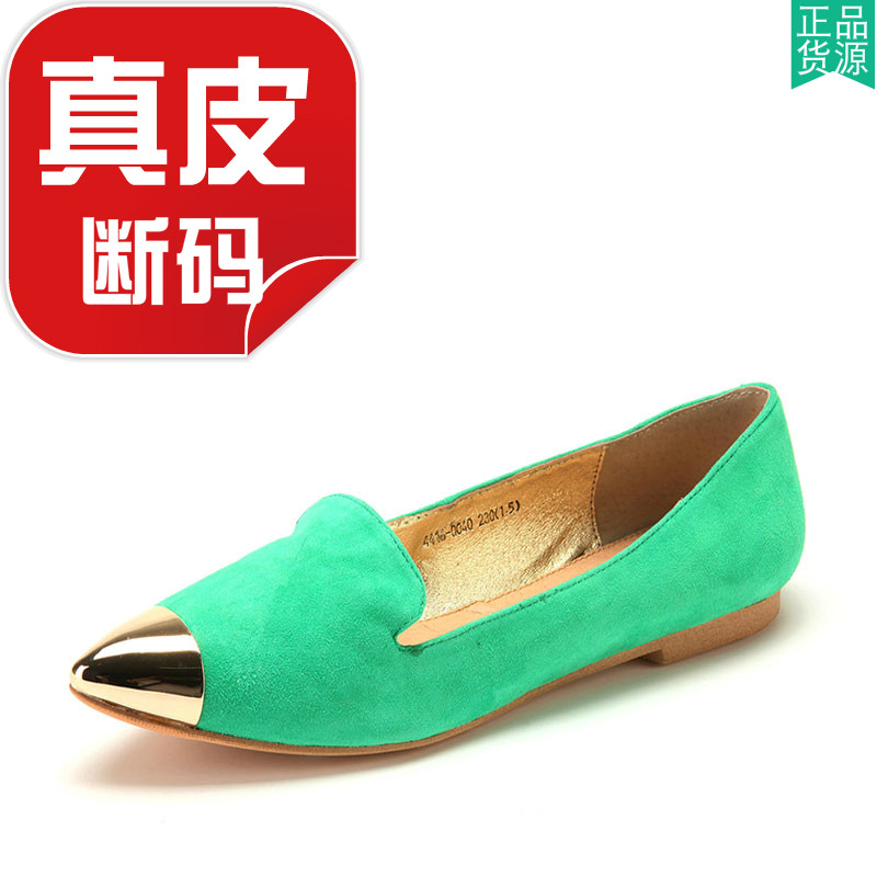 羊皮乐福单鞋金属尖头女鞋子真皮